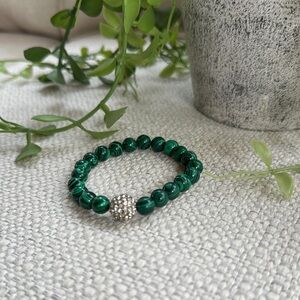 Green and Silver Malachite Beaded Bracelet